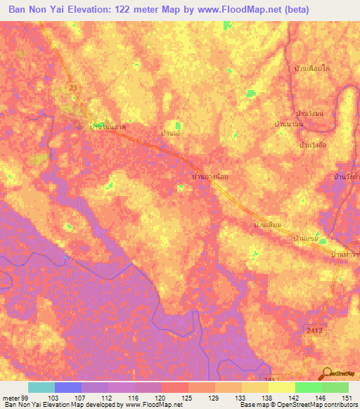 Ban Non Yai,Thailand Elevation Map