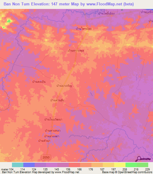 Ban Non Tum,Thailand Elevation Map