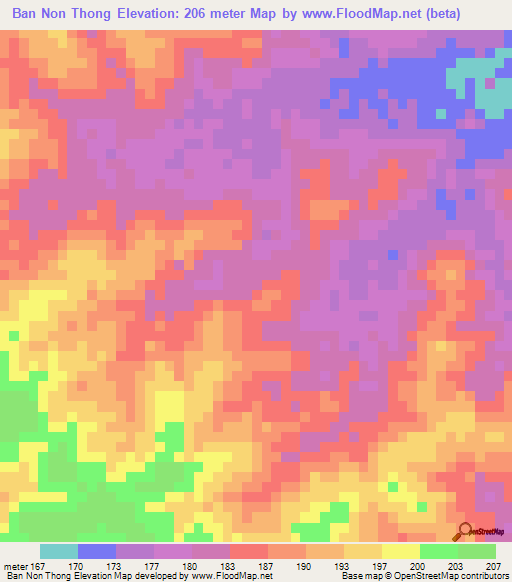 Ban Non Thong,Thailand Elevation Map