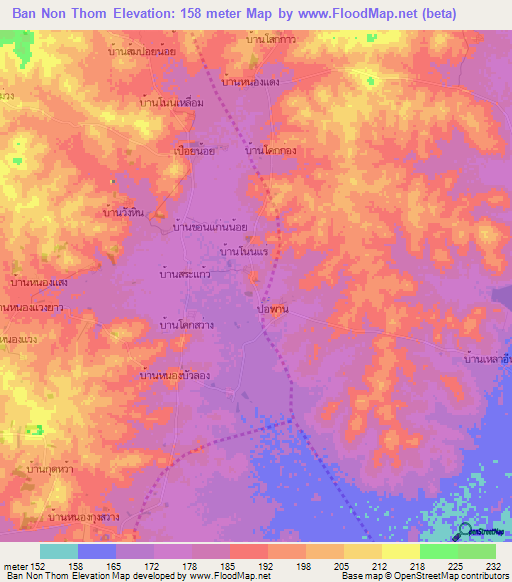 Ban Non Thom,Thailand Elevation Map