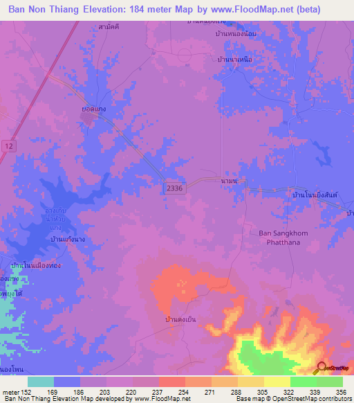 Ban Non Thiang,Thailand Elevation Map