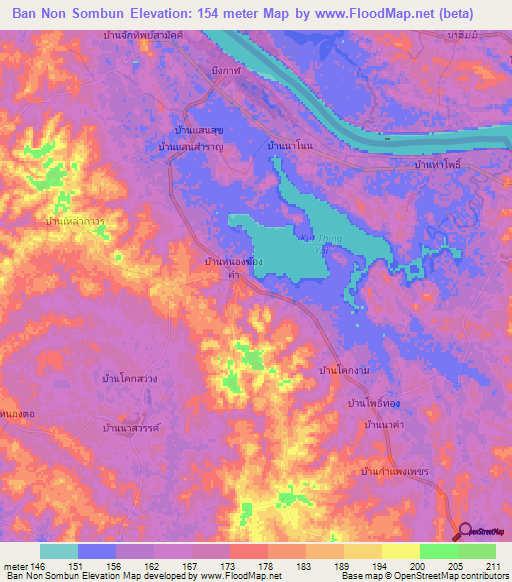 Ban Non Sombun,Thailand Elevation Map