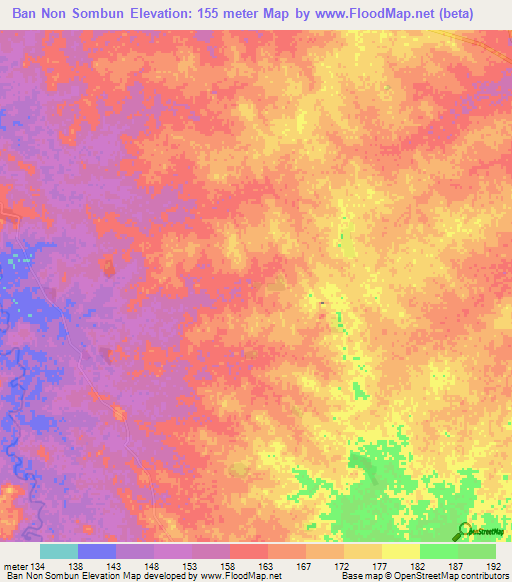 Ban Non Sombun,Thailand Elevation Map