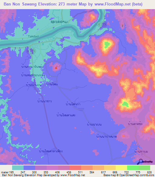 Ban Non Sawang,Thailand Elevation Map