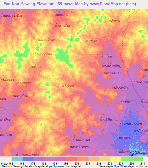 Ban Non Sawang,Thailand Elevation Map