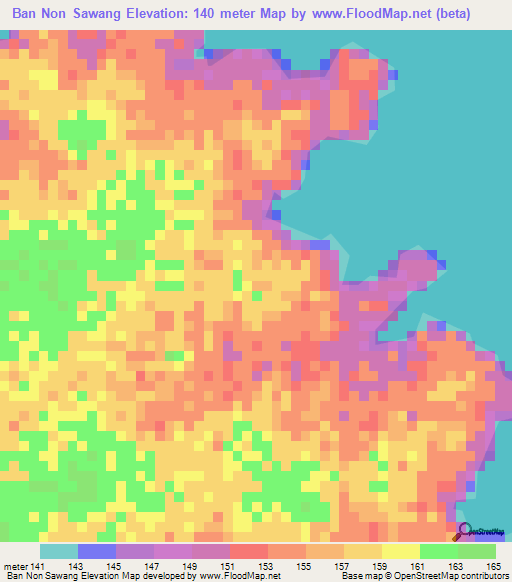 Ban Non Sawang,Thailand Elevation Map