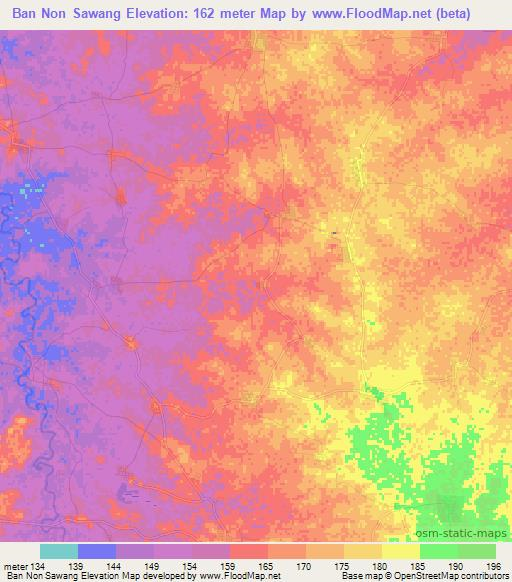 Ban Non Sawang,Thailand Elevation Map