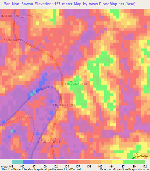 Ban Non Sawan,Thailand Elevation Map