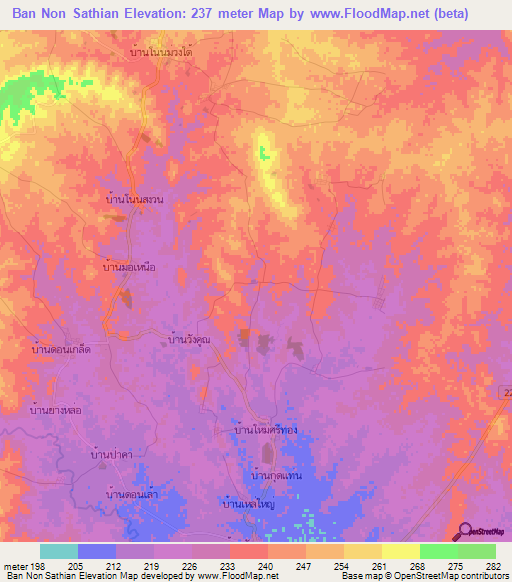 Ban Non Sathian,Thailand Elevation Map