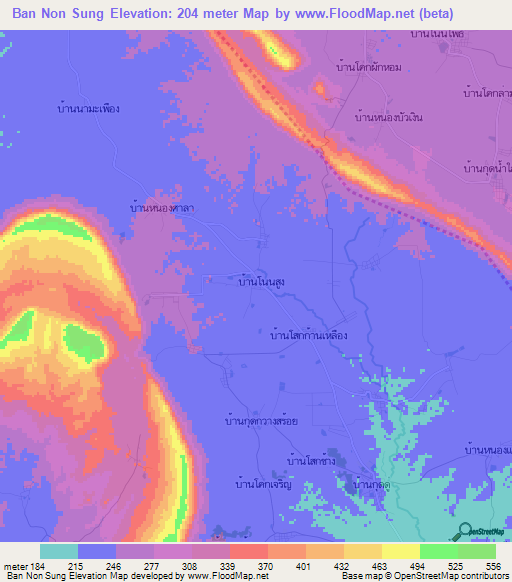 Ban Non Sung,Thailand Elevation Map