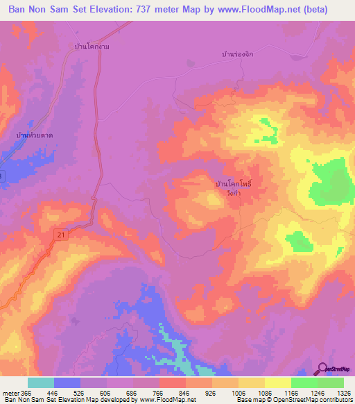 Ban Non Sam Set,Thailand Elevation Map