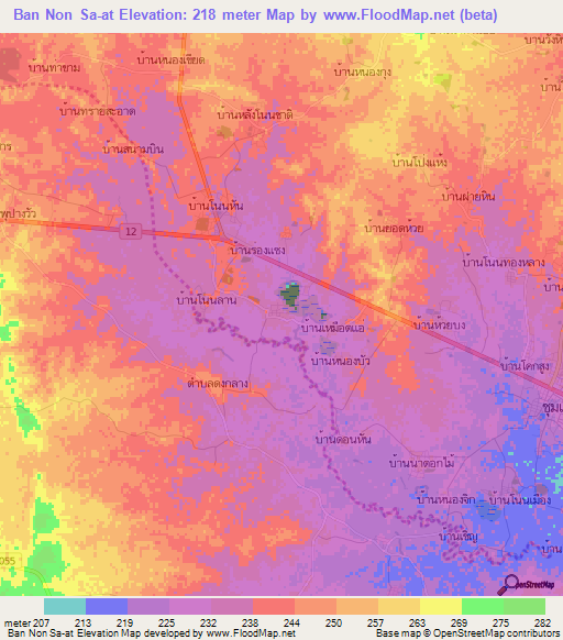 Ban Non Sa-at,Thailand Elevation Map