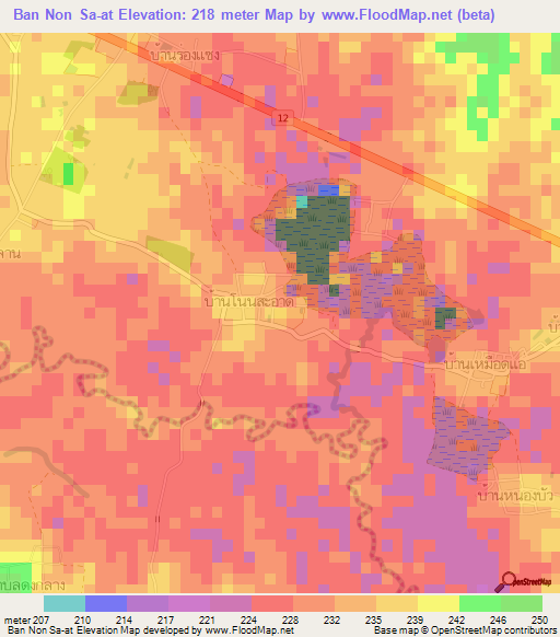 Ban Non Sa-at,Thailand Elevation Map