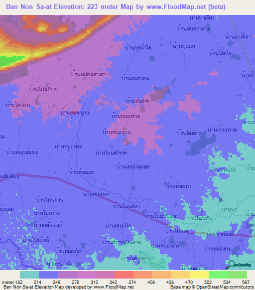 Ban Non Sa-at,Thailand Elevation Map