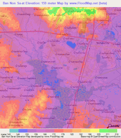 Ban Non Sa-at,Thailand Elevation Map