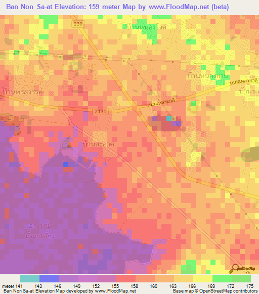Ban Non Sa-at,Thailand Elevation Map