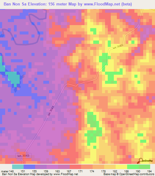 Ban Non Sa,Thailand Elevation Map