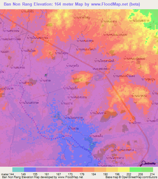 Ban Non Rang,Thailand Elevation Map