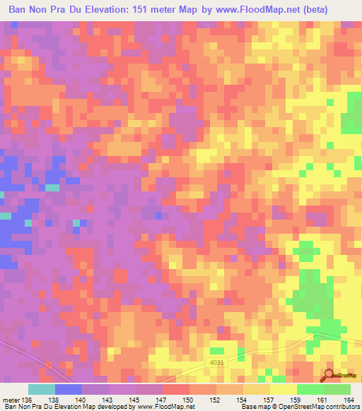Ban Non Pra Du,Thailand Elevation Map