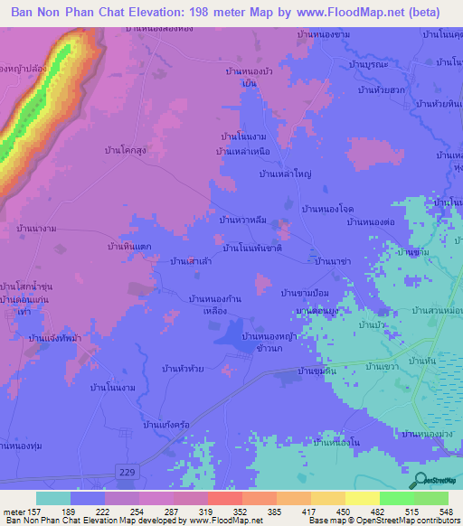 Ban Non Phan Chat,Thailand Elevation Map