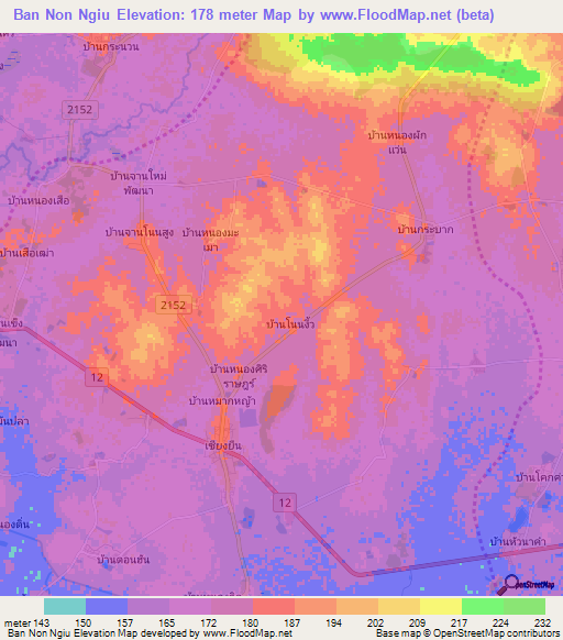 Ban Non Ngiu,Thailand Elevation Map