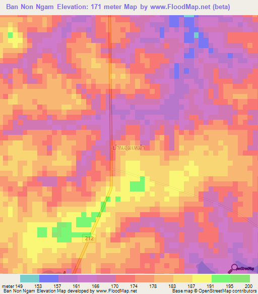 Ban Non Ngam,Thailand Elevation Map