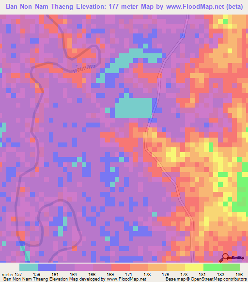 Ban Non Nam Thaeng,Thailand Elevation Map