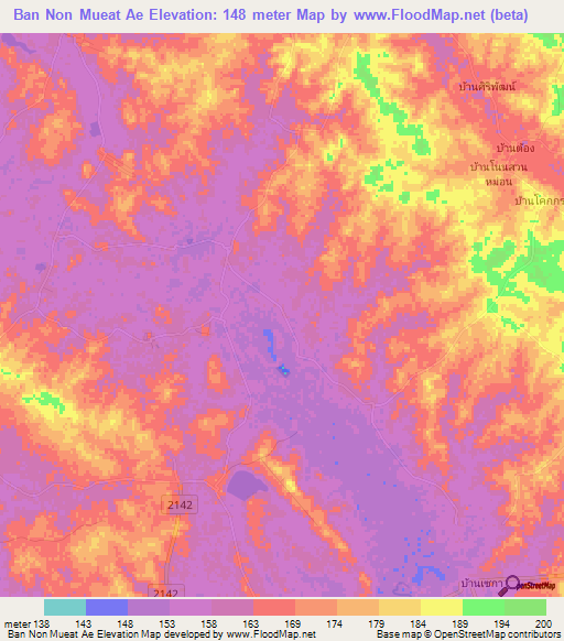Ban Non Mueat Ae,Thailand Elevation Map