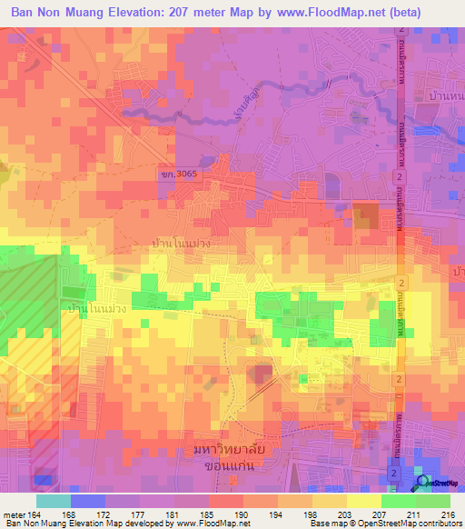 Ban Non Muang,Thailand Elevation Map