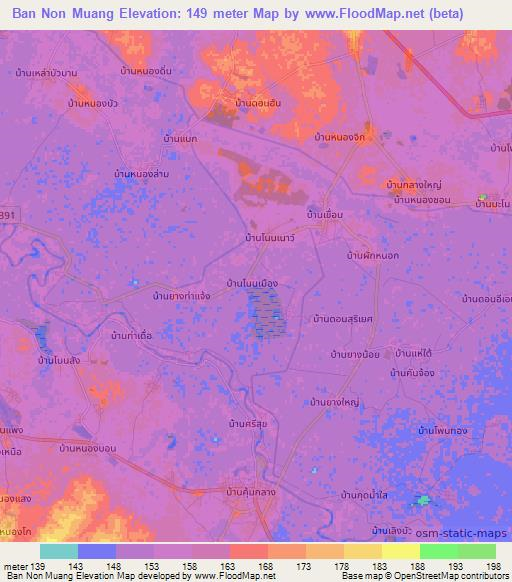 Ban Non Muang,Thailand Elevation Map