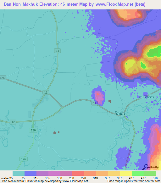 Ban Non Makhuk,Thailand Elevation Map
