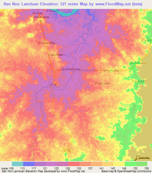 Ban Non Lamduan,Thailand Elevation Map
