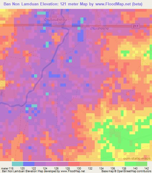 Ban Non Lamduan,Thailand Elevation Map