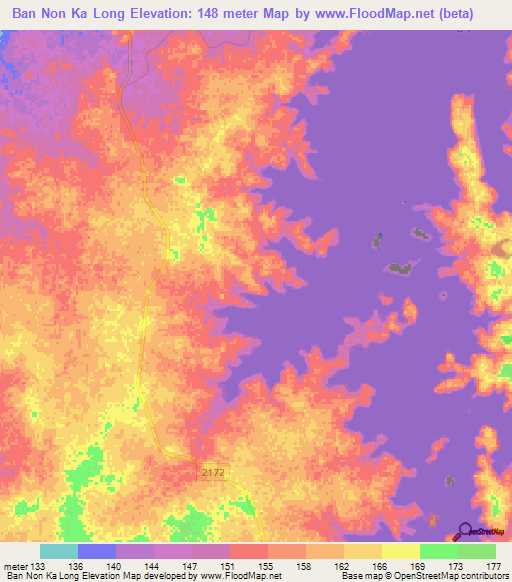 Ban Non Ka Long,Thailand Elevation Map