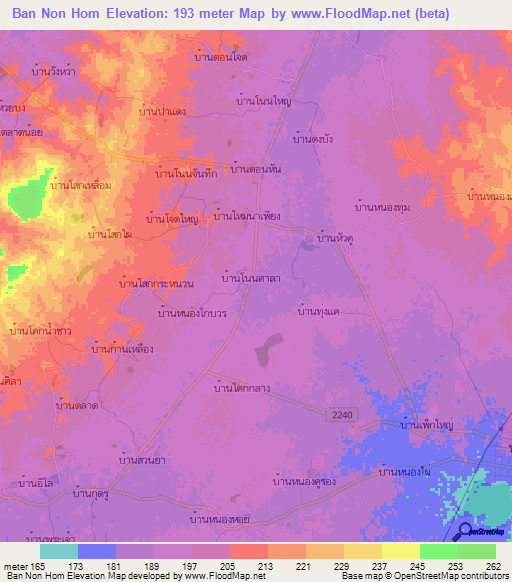 Ban Non Hom,Thailand Elevation Map