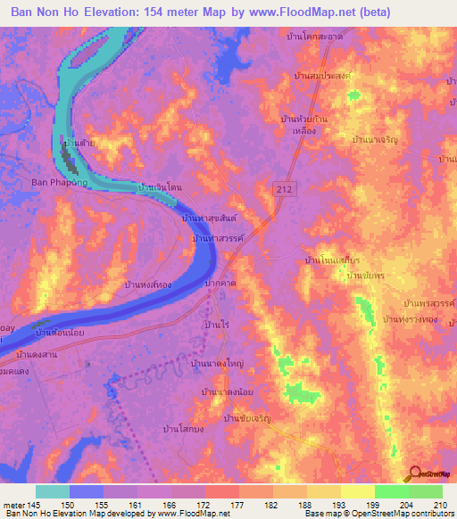 Ban Non Ho,Thailand Elevation Map