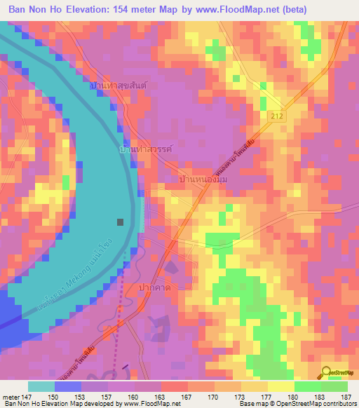 Ban Non Ho,Thailand Elevation Map