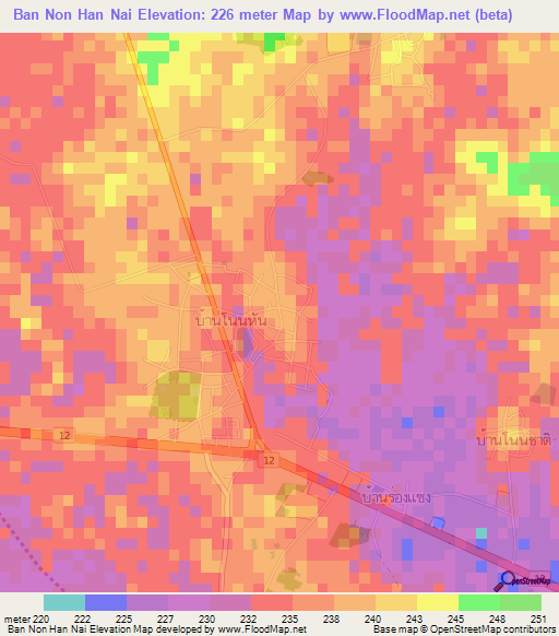 Ban Non Han Nai,Thailand Elevation Map