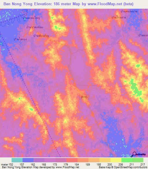 Ban Nong Yong,Thailand Elevation Map