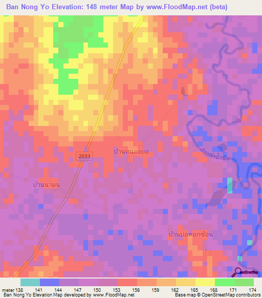 Ban Nong Yo,Thailand Elevation Map