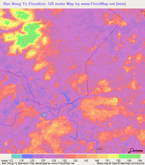 Ban Nong Yo,Thailand Elevation Map