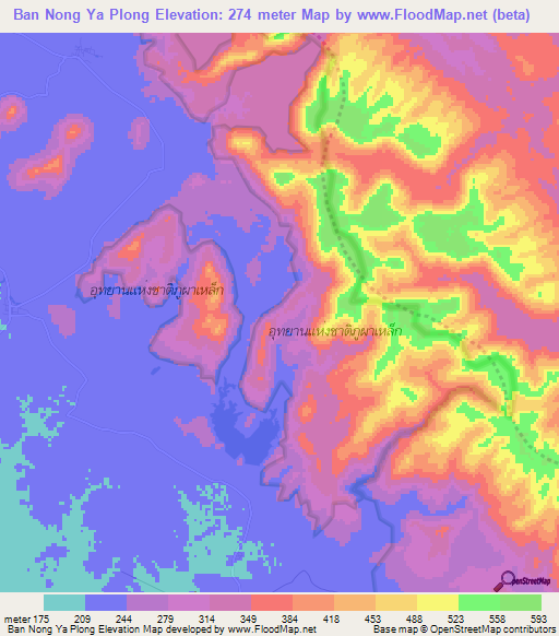 Ban Nong Ya Plong,Thailand Elevation Map