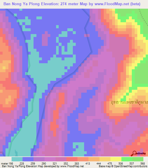 Ban Nong Ya Plong,Thailand Elevation Map