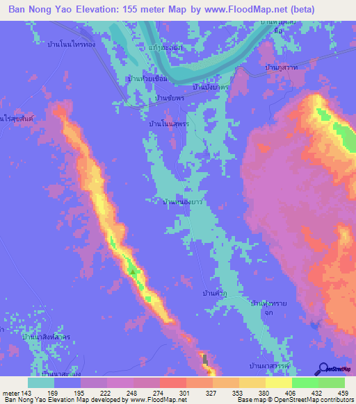 Ban Nong Yao,Thailand Elevation Map