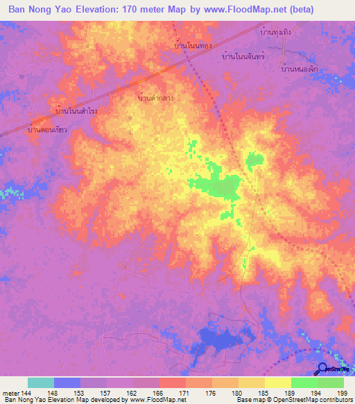 Ban Nong Yao,Thailand Elevation Map