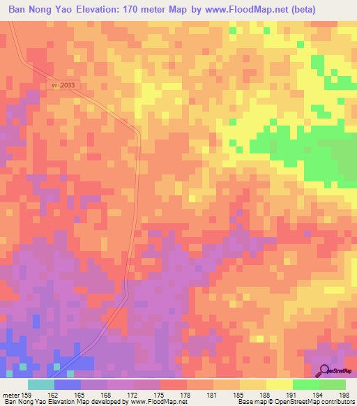 Ban Nong Yao,Thailand Elevation Map