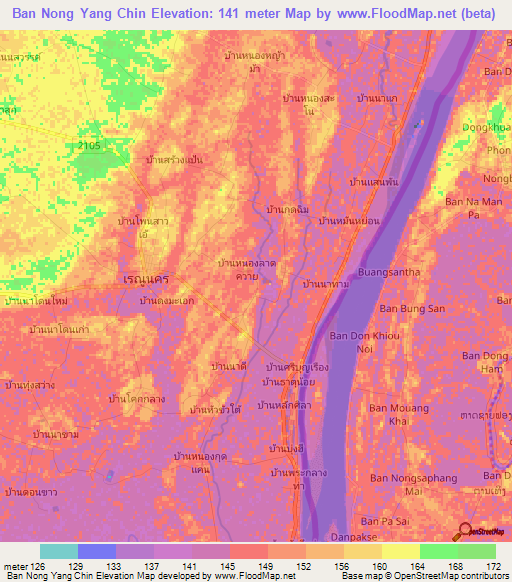 Ban Nong Yang Chin,Thailand Elevation Map