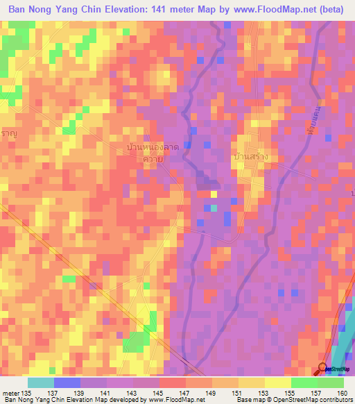Ban Nong Yang Chin,Thailand Elevation Map