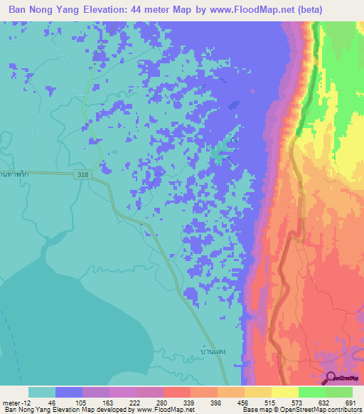 Ban Nong Yang,Thailand Elevation Map