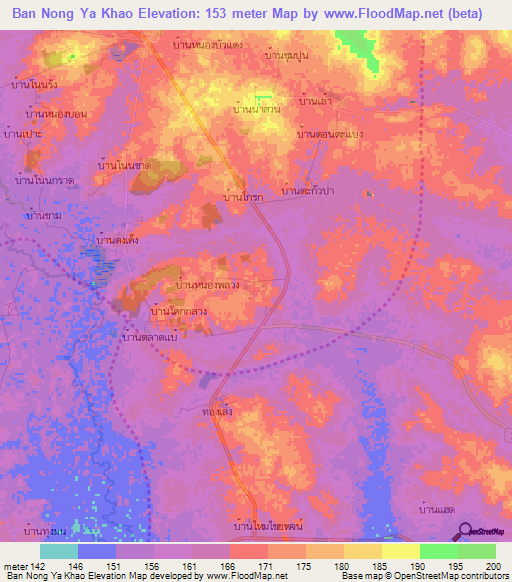 Ban Nong Ya Khao,Thailand Elevation Map
